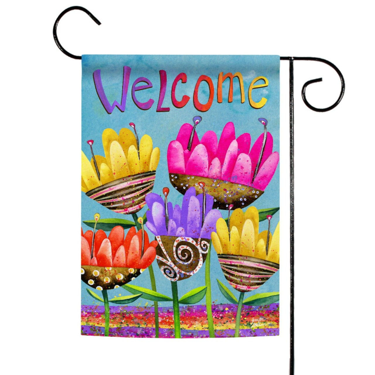 Toland Home Garden Red and Blue Painted Petals "WeLcome" Outdoor Rectangular Mini Garden Flag 18" x 12.5"